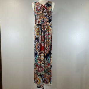 Zattcas Womens Size L Multicolor Mandala Print Sleeveless Belted Maxi Dress Boho
